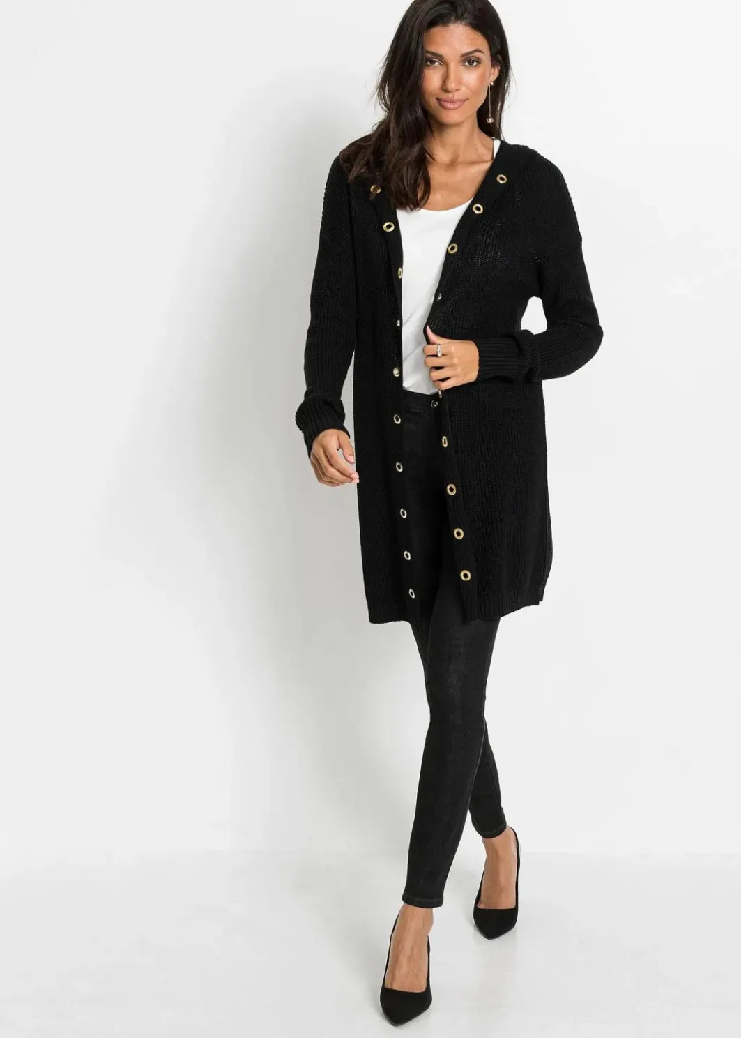 Damen bonprix Bekleidung·Umstandsmode|Bekleidung·Jeans|Longstrickjacke mit Kapuze