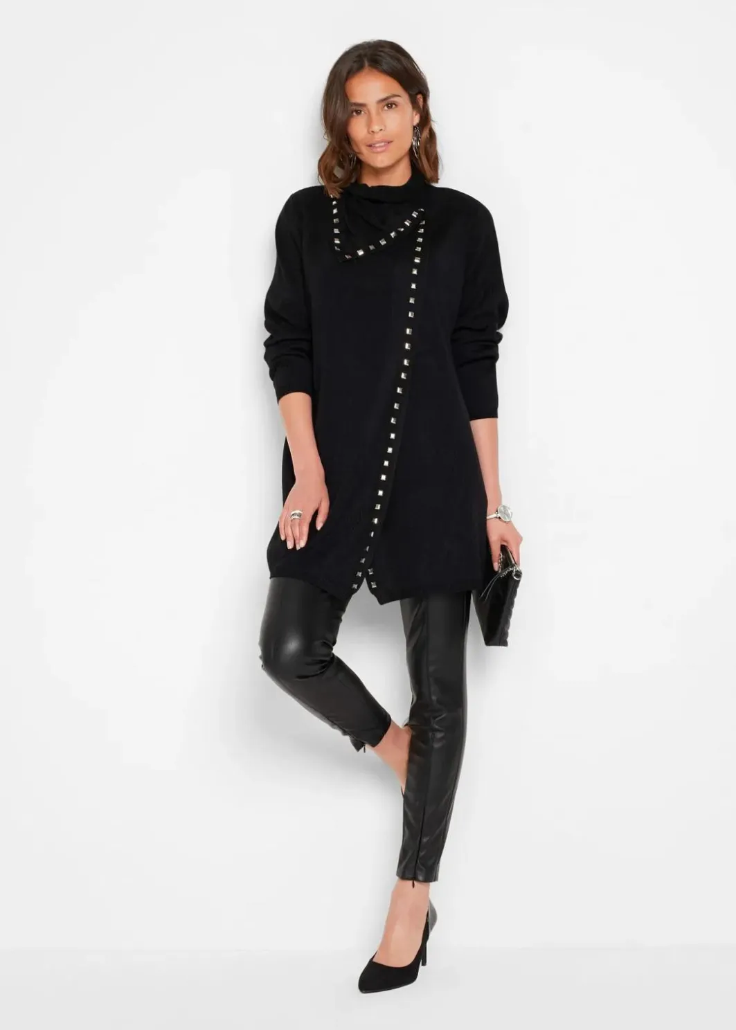 Damen bonprix Bekleidung·Umstandsmode|Bekleidung·Jeans|Longstrickjacke mit Nietendetails