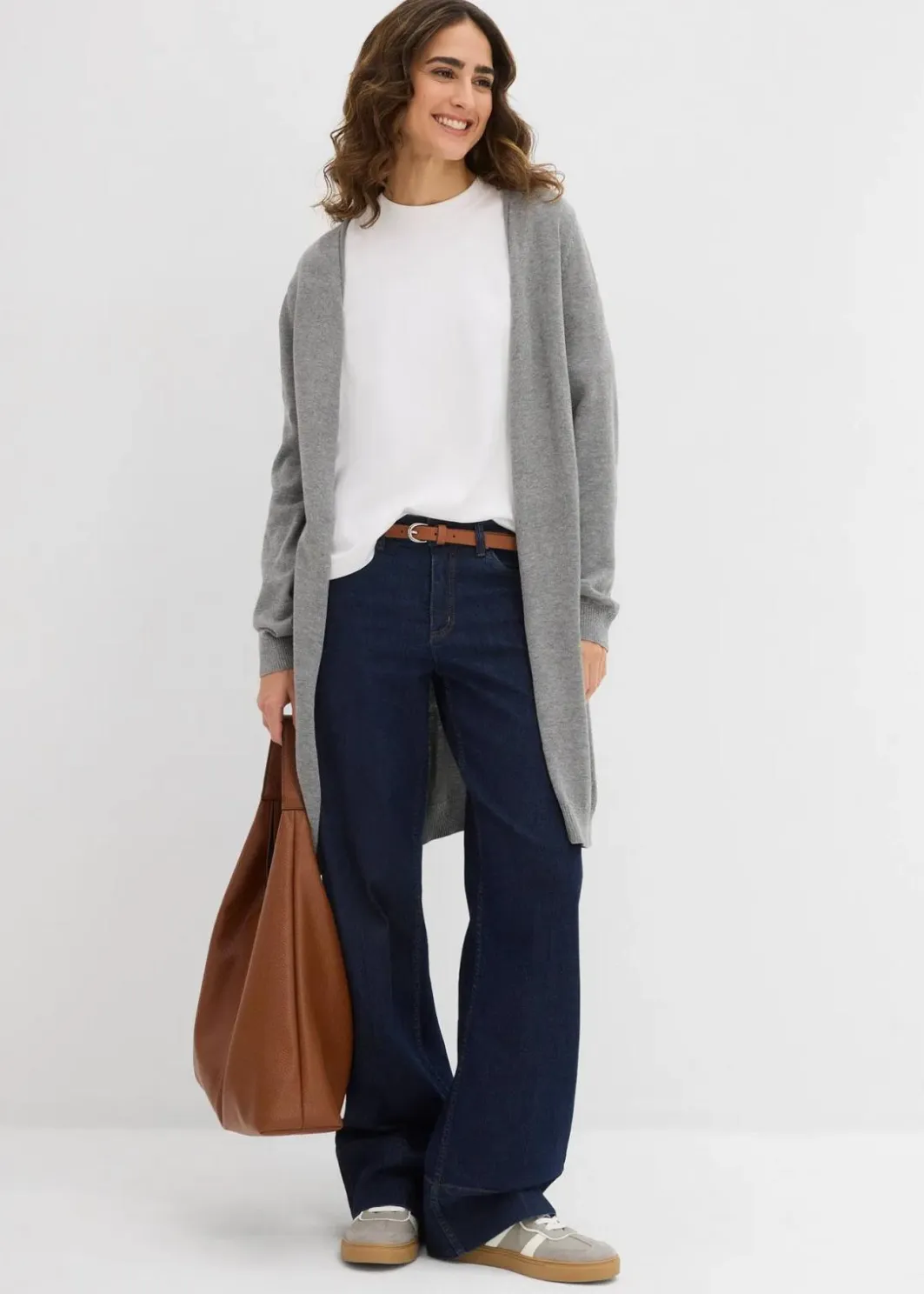 Online Longstrickjacke mit Rollkanten Damen Strickmode|Pullover & Strickjacken