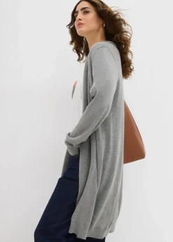 Online Longstrickjacke mit Rollkanten Damen Strickmode|Pullover & Strickjacken