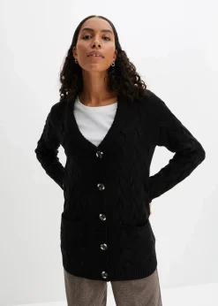 Damen bonprix Bekleidung·Umstandsmode|Pullover & Strickjacken|Longstrickjacke mit Schalkragen und Zopfmuster