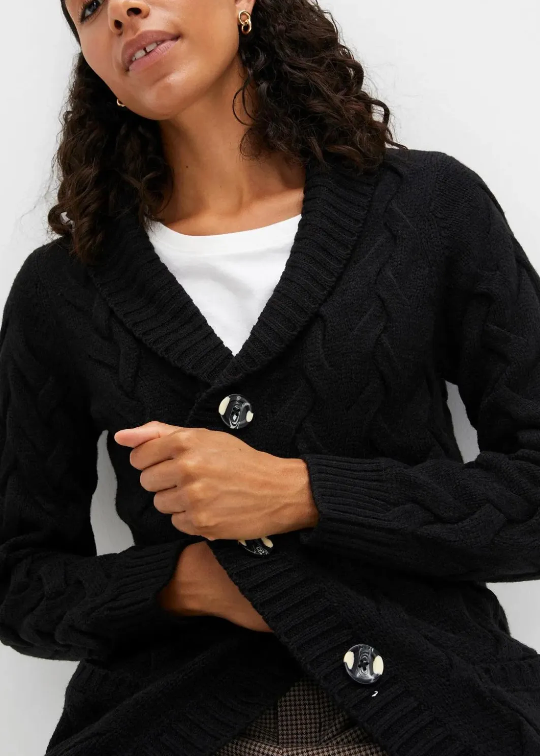 Damen bonprix Bekleidung·Umstandsmode|Pullover & Strickjacken|Longstrickjacke mit Schalkragen und Zopfmuster