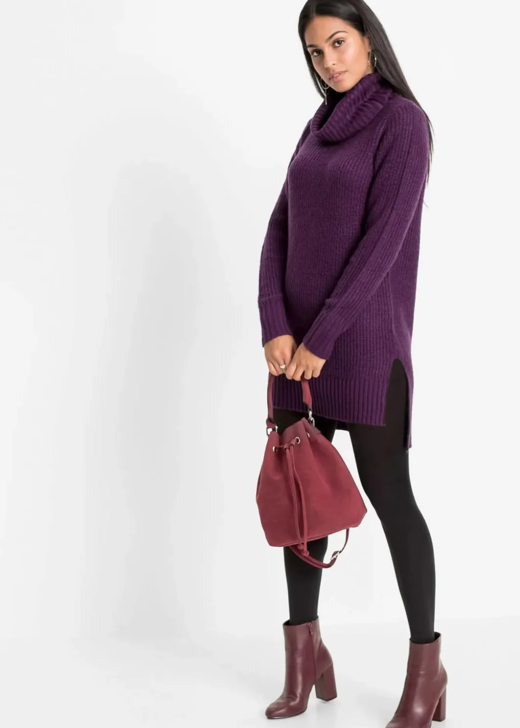 Damen bonprix Strickmode|Pullover & Strickjacken|Long-Strickpullover