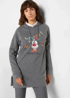 Damen bonprix Bekleidung·Blusen & Tuniken|Sweat|Long-Sweatshirt mit Seitenschlitz und Kapuze