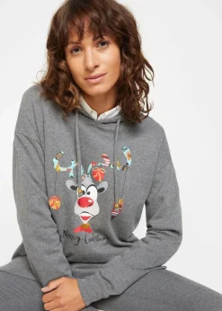 Damen bonprix Bekleidung·Blusen & Tuniken|Sweat|Long-Sweatshirt mit Seitenschlitz und Kapuze