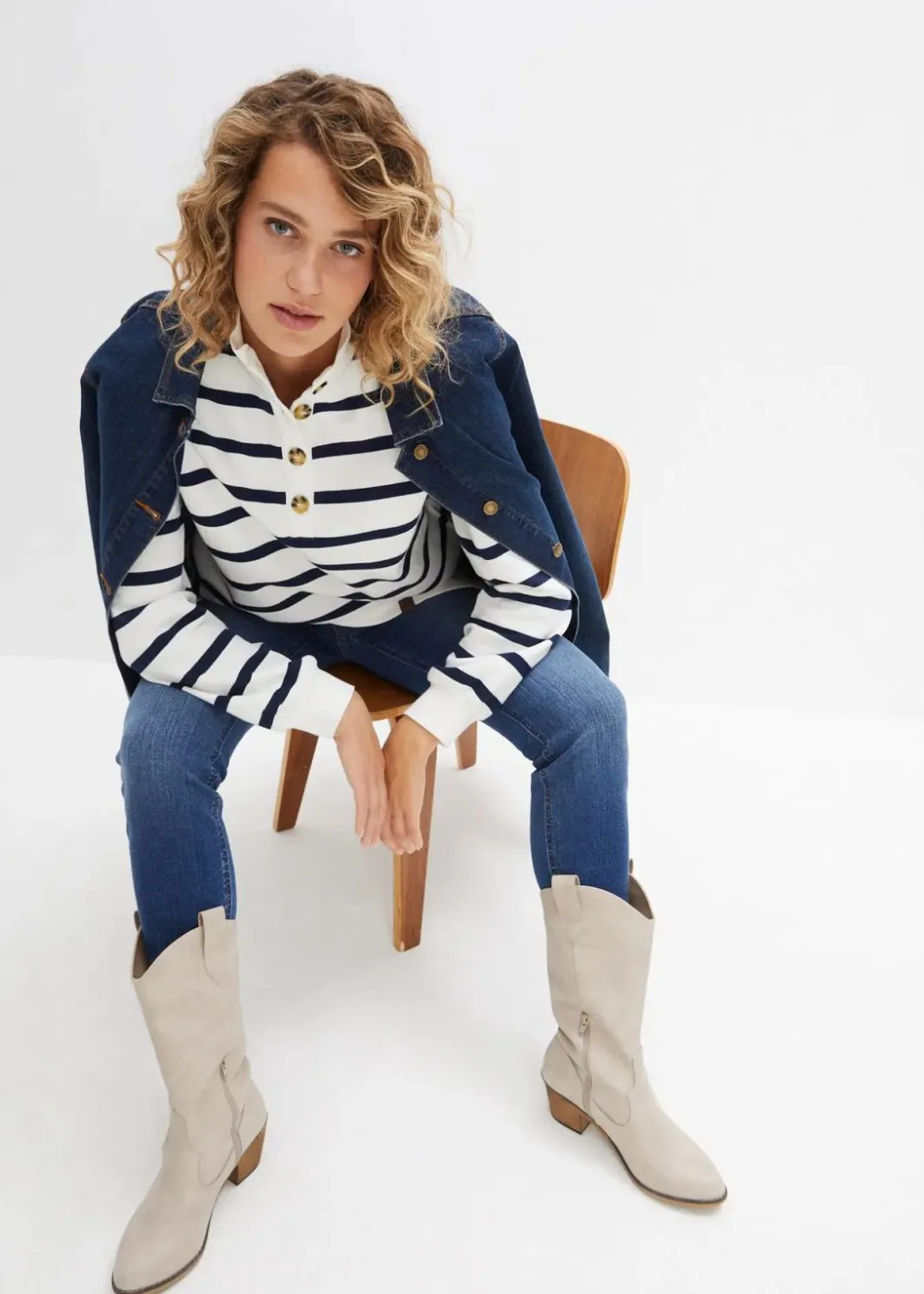 Damen bonprix Sweat|Bekleidung·Blusen & Tuniken|Longsweatshirt mit Troyer-Kragen