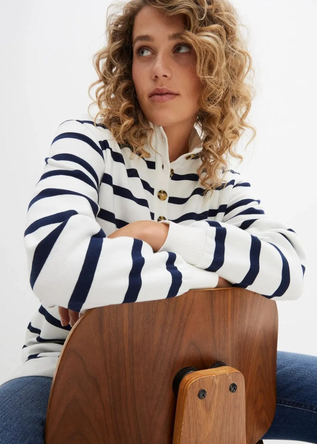 Damen bonprix Sweat|Bekleidung·Blusen & Tuniken|Longsweatshirt mit Troyer-Kragen