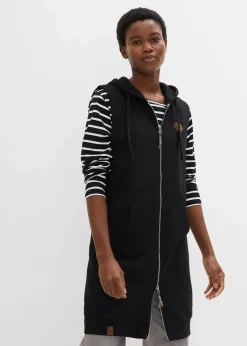 Damen bonprix Bekleidung·Blusen & Tuniken|Bekleidung·Hosen|Long-Sweatweste mit Kapuze aus Baumwoll-Mix