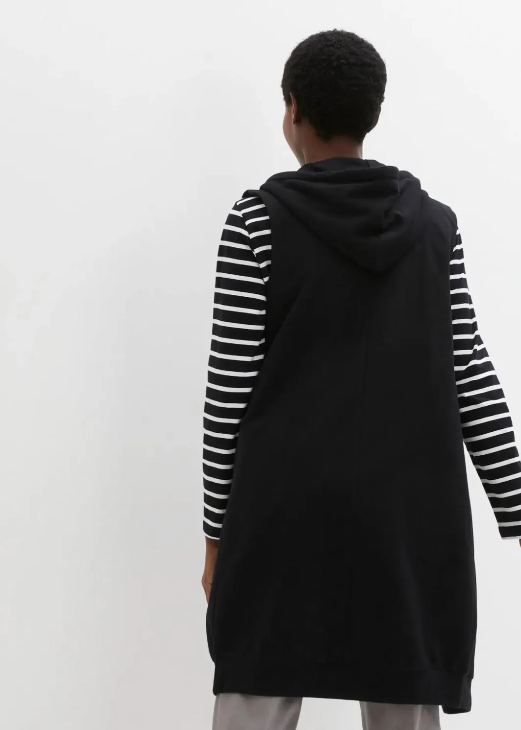 Damen bonprix Bekleidung·Blusen & Tuniken|Bekleidung·Hosen|Long-Sweatweste mit Kapuze aus Baumwoll-Mix