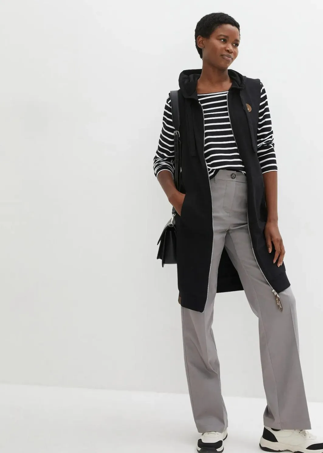 Damen bonprix Bekleidung·Blusen & Tuniken|Bekleidung·Hosen|Long-Sweatweste mit Kapuze aus Baumwoll-Mix