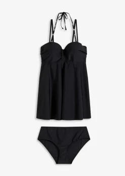 Damen bonprix Nachhaltigere Materialien|Bademode·Tankinis|Long-Tankini mit verzierten Trägern (2-tlg.Set)