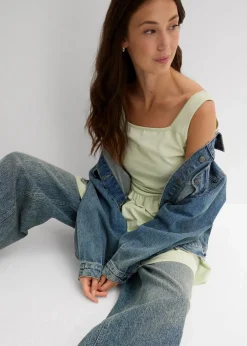 Damen bonprix Shirts & Tops|Long-Top aus elastischem Baumwoll-Mix