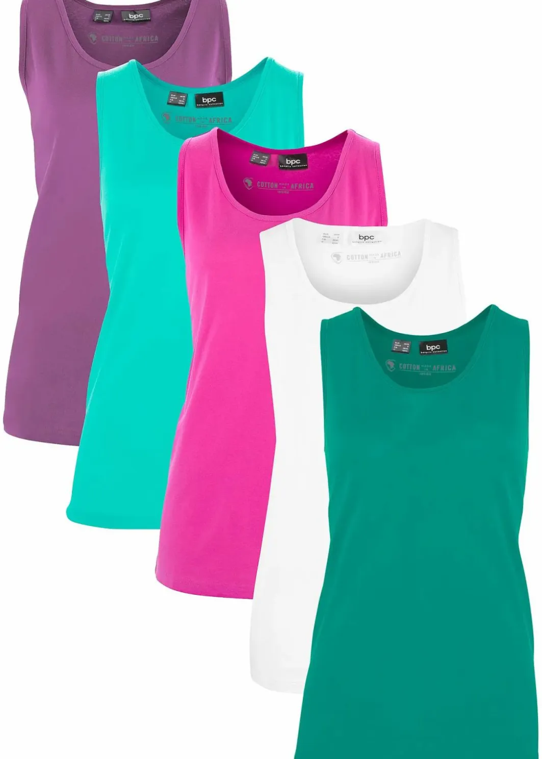 Damen bonprix Shirts & Tops|Basics|Long-Top aus reiner Baumwolle (5er Pack)