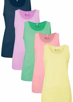 Damen bonprix Shirts & Tops|Basics|Long-Top aus reiner Baumwolle (5er Pack)