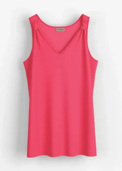 Damen bonprix Shirts & Tops|Long-Top aus Viskose-Leinen-Mix