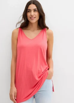 Damen bonprix Shirts & Tops|Long-Top aus Viskose-Leinen-Mix