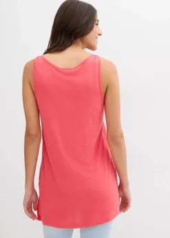Damen bonprix Shirts & Tops|Long-Top aus Viskose-Leinen-Mix
