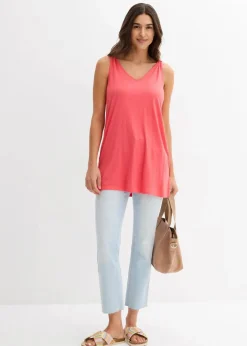 Damen bonprix Shirts & Tops|Long-Top aus Viskose-Leinen-Mix