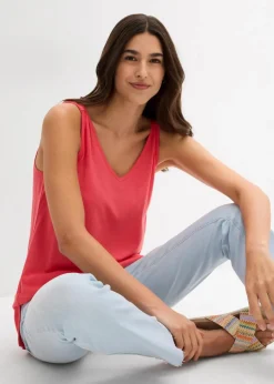 Damen bonprix Shirts & Tops|Long-Top aus Viskose-Leinen-Mix