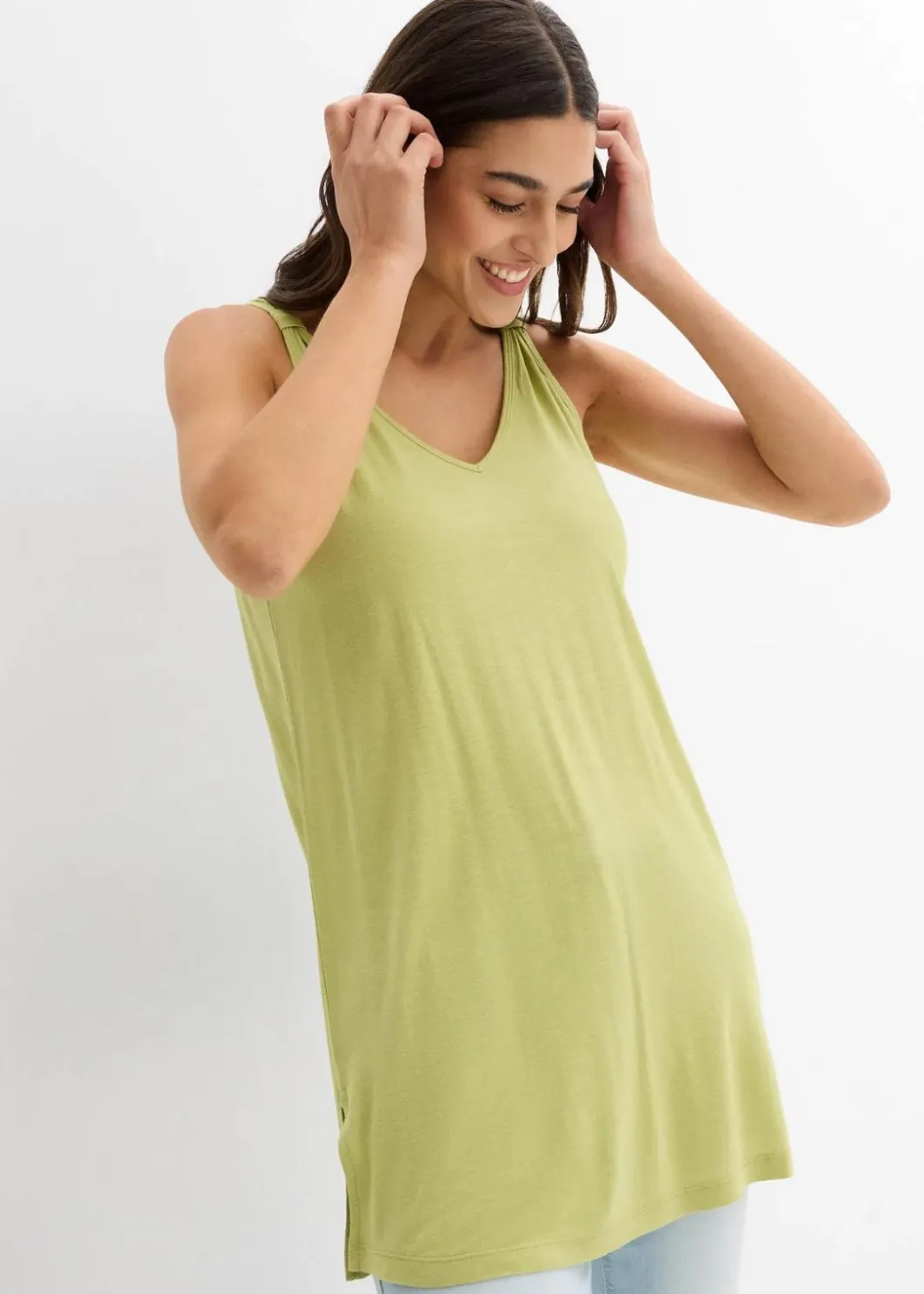 Long-Top aus Viskose-Leinen-Mix Damen Shirts & Tops