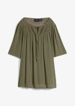 Clearance Long-Tunika aus Crinkle, halbarm Damen Nachhaltigere Materialien|Blusen & Tuniken