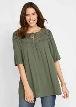 Clearance Long-Tunika aus Crinkle, halbarm Damen Nachhaltigere Materialien|Blusen & Tuniken