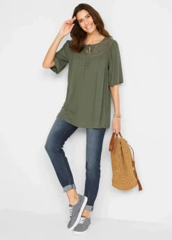 Clearance Long-Tunika aus Crinkle, halbarm Damen Nachhaltigere Materialien|Blusen & Tuniken