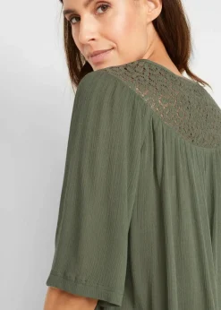 Clearance Long-Tunika aus Crinkle, halbarm Damen Nachhaltigere Materialien|Blusen & Tuniken