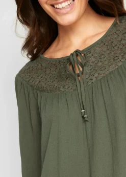 Clearance Long-Tunika aus Crinkle, halbarm Damen Nachhaltigere Materialien|Blusen & Tuniken