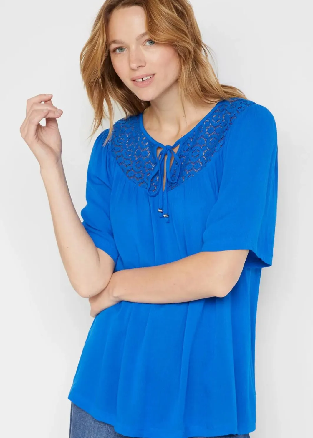 Damen bonprix Nachhaltigere Materialien|Blusen & Tuniken|Long-Tunika aus Crinkle, halbarm