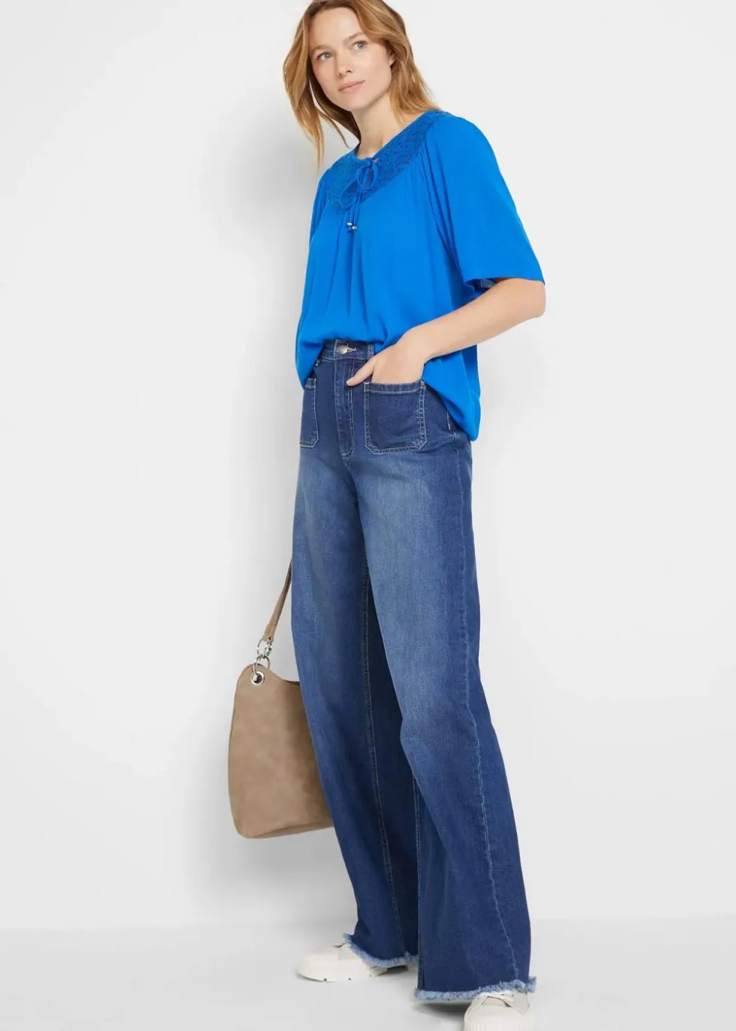 Damen bonprix Nachhaltigere Materialien|Blusen & Tuniken|Long-Tunika aus Crinkle, halbarm