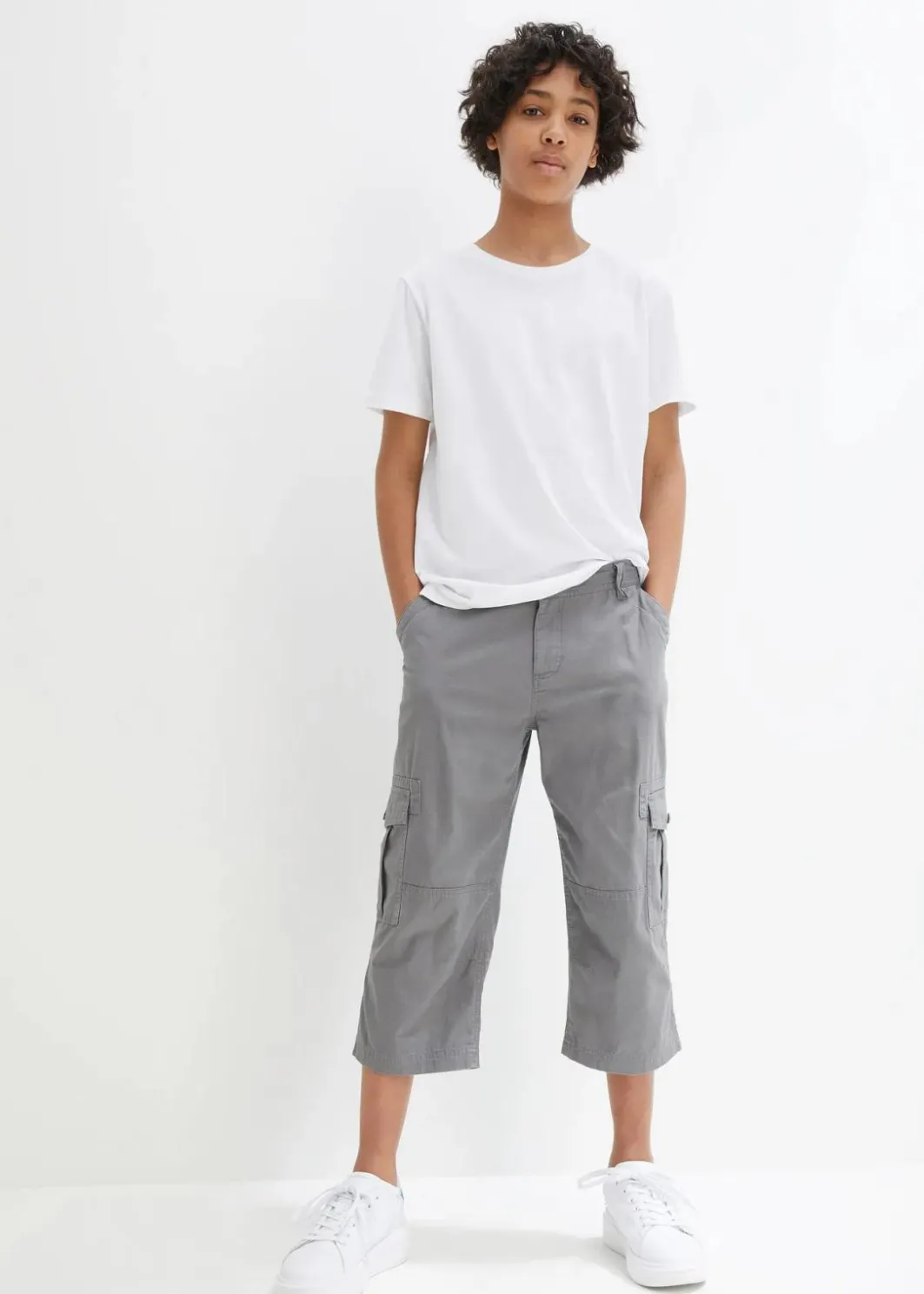 Clearance Loose Fit 3/4 Cargohose aus reiner Baumwolle Kinder Jungen 9-16 Jahre·Hosen