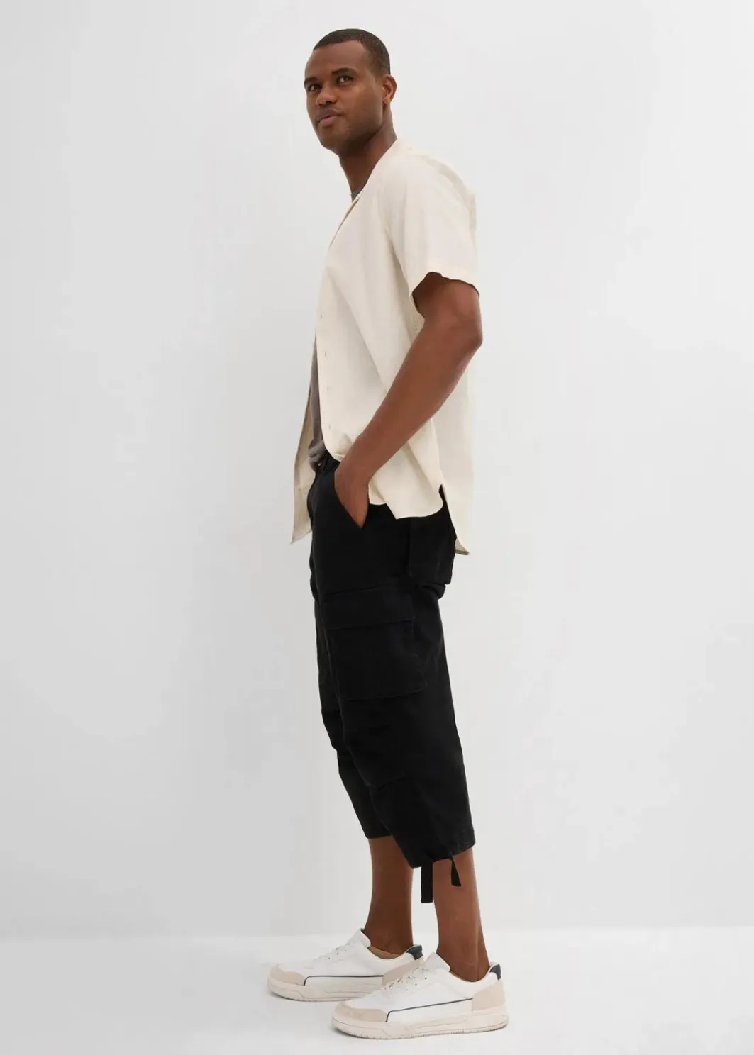 Herren bonprix Hosen|Große Größen|Loose Fit Stretch-3/4-Cargohose, extra weit