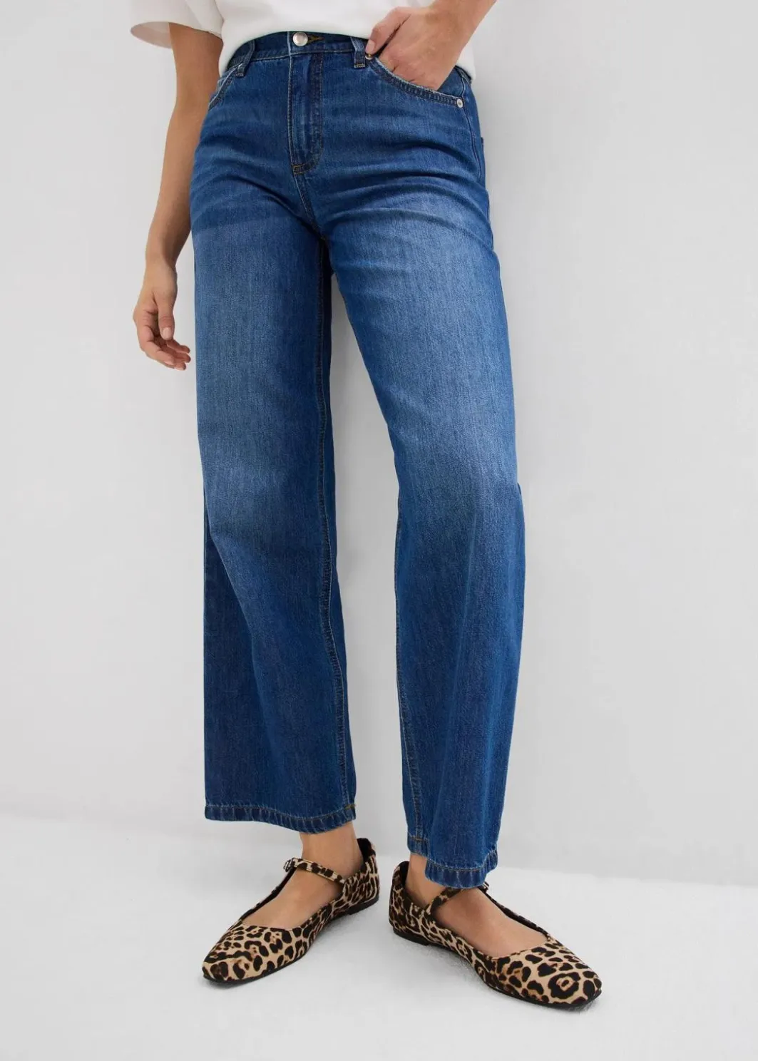 Damen bonprix Bekleidung·Shirts & Tops|Jeans|Loose Straight-Jeans Mid Waist, cropped