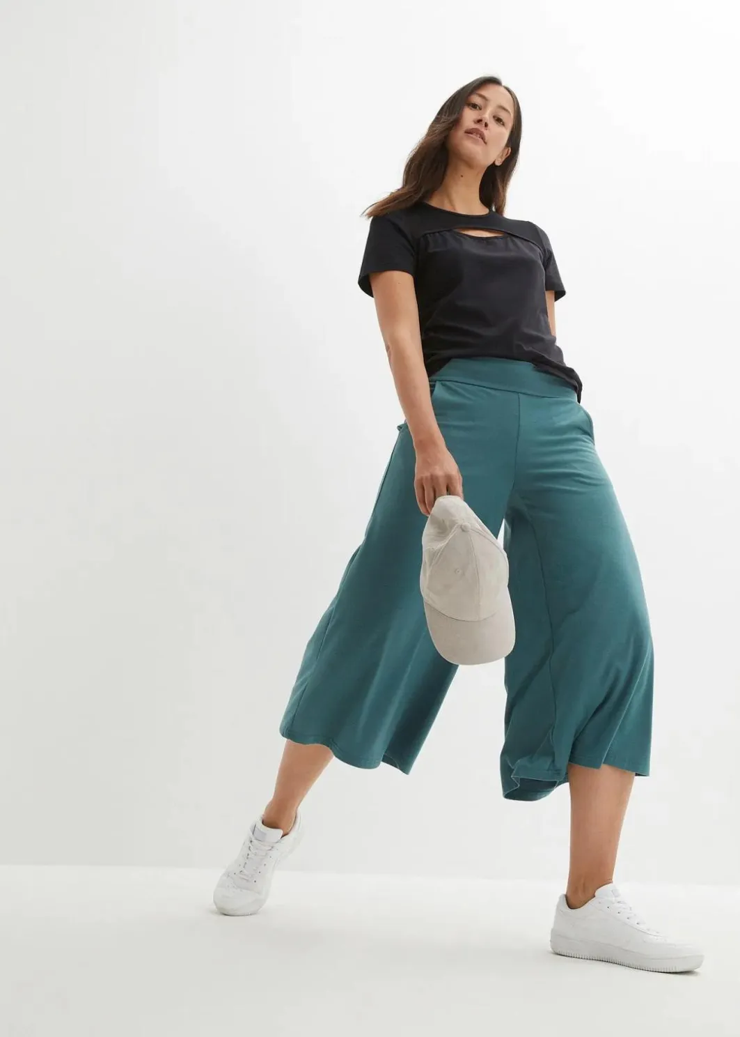 Damen bonprix Nachhaltigere Materialien|Hosen|Loungewear Culotte mit weitem Bein