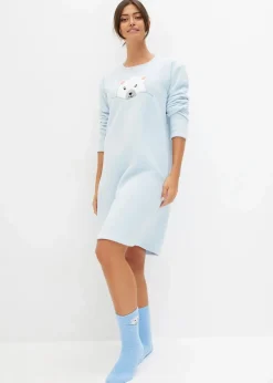 Damen bonprix Wäsche·Homewear|Bekleidung·Strickmode|Loungewear Fleece Nachthemd mit Applikation