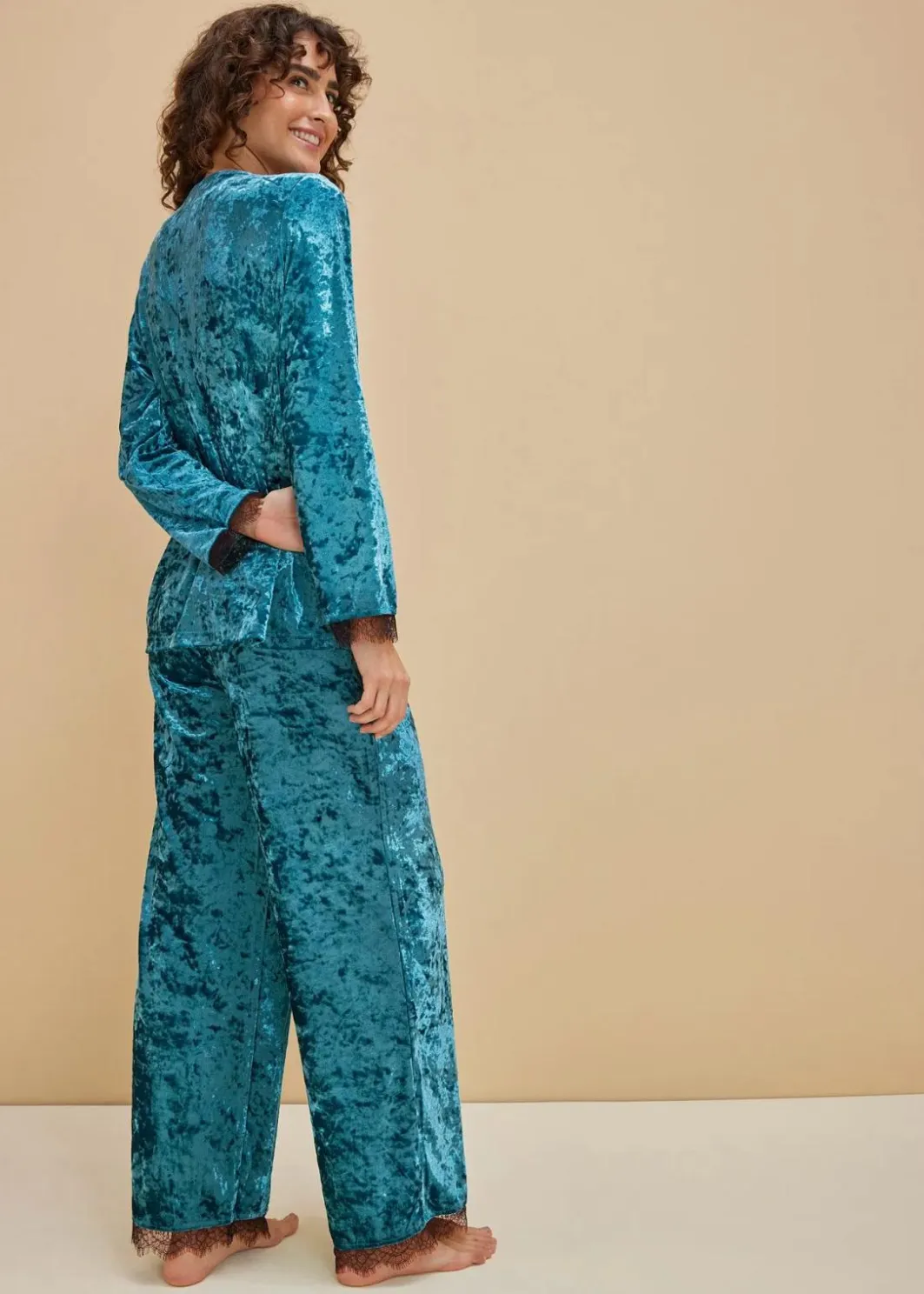 Clearance Loungewear Hausanzug aus schimmerndem Samt Damen Wäsche·Homewear|Wäsche·Nachtwäsche