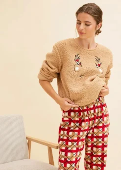 Sale Loungewear Hausanzug aus Fleece mit Stickerei Damen Wäsche·Homewear|Wäsche·Nachtwäsche