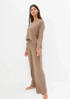 Damen bonprix Wäsche·Homewear|Wäsche·Nachtwäsche|Loungewear Hausanzug mit weitem Bein aus weicher Rippe