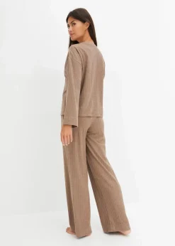 Damen bonprix Wäsche·Homewear|Wäsche·Nachtwäsche|Loungewear Hausanzug mit weitem Bein aus weicher Rippe