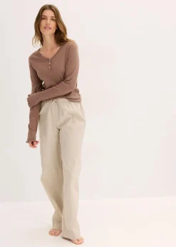 Sale Loungewear Rippshirt mit gewebter Hose Damen Wäsche·Nachtwäsche|Nachtwäsche