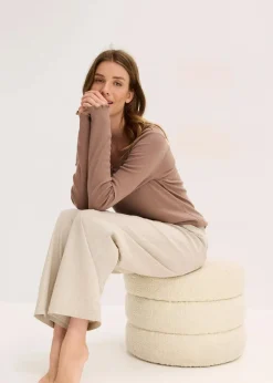 Sale Loungewear Rippshirt mit gewebter Hose Damen Wäsche·Nachtwäsche|Nachtwäsche