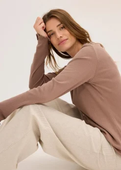 Sale Loungewear Rippshirt mit gewebter Hose Damen Wäsche·Nachtwäsche|Nachtwäsche