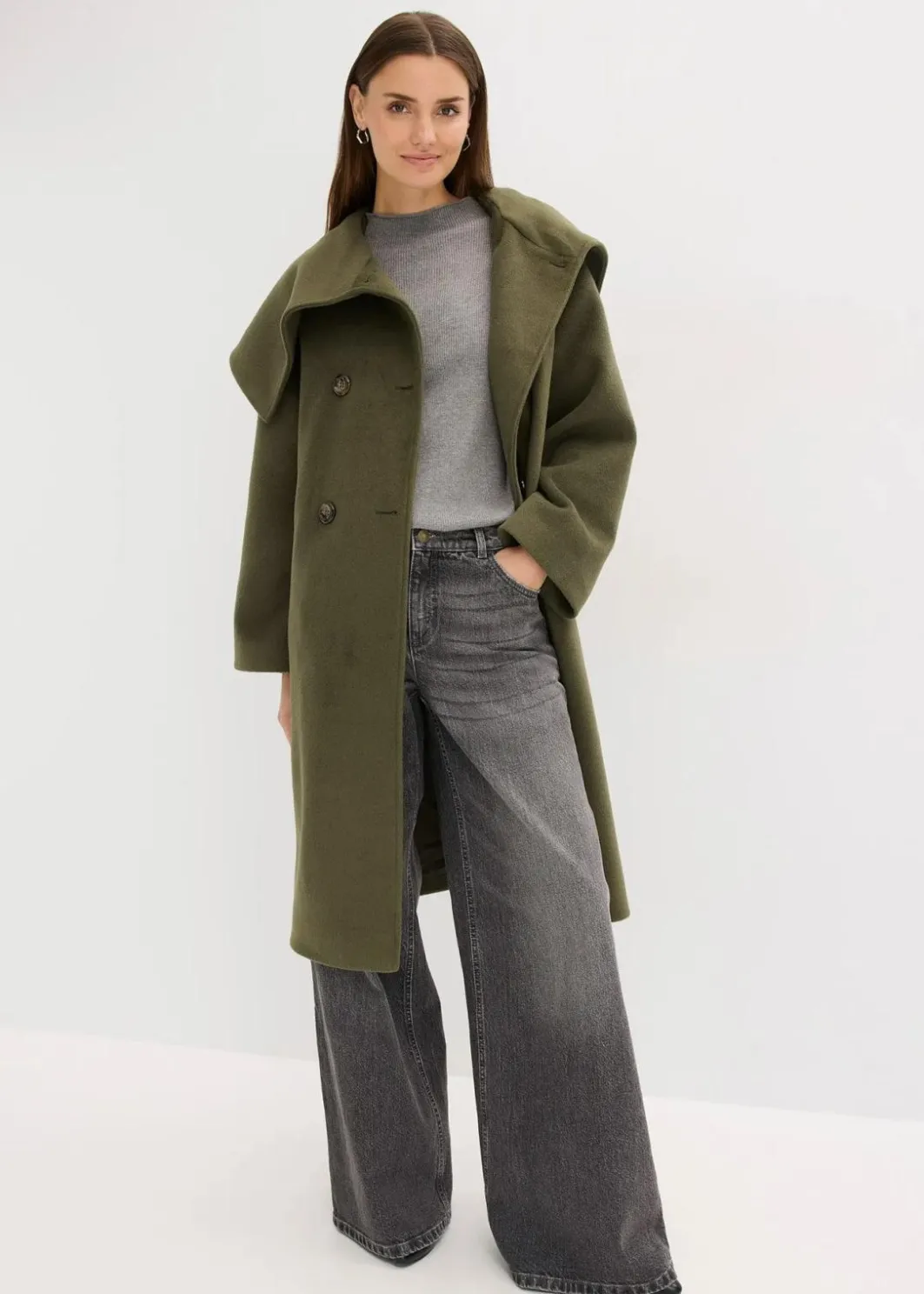 Sale Mantel in Wolloptik mit weitem Kragen Damen Bekleidung·Hosen|Jacken & Mäntel