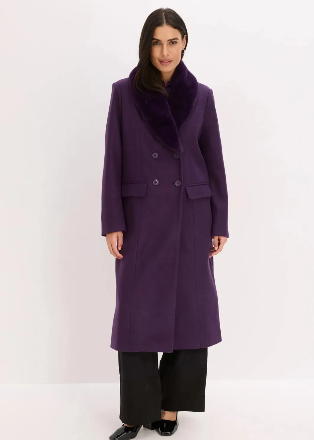 Best Mantel mit abknöpfbaren Fellimitatkragen Damen Bekleidung·Hosen|Jacken & Mäntel