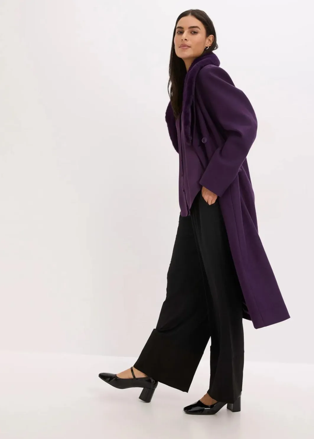 Best Mantel mit abknöpfbaren Fellimitatkragen Damen Bekleidung·Hosen|Jacken & Mäntel