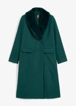 Damen bonprix Nachhaltigere Materialien|Jacken & Mäntel|Mantel mit abknöpfbaren Fellimitatkragen
