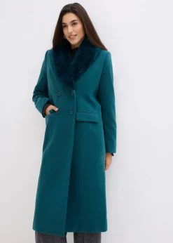 Damen bonprix Nachhaltigere Materialien|Jacken & Mäntel|Mantel mit abknöpfbaren Fellimitatkragen