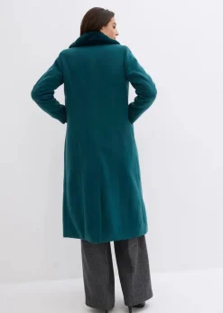 Damen bonprix Nachhaltigere Materialien|Jacken & Mäntel|Mantel mit abknöpfbaren Fellimitatkragen