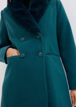 Damen bonprix Nachhaltigere Materialien|Jacken & Mäntel|Mantel mit abknöpfbaren Fellimitatkragen